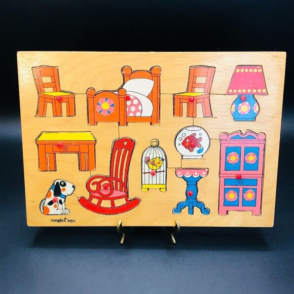 70s Simplex Toys Wooden Cutouts Puzzle Groovy Furniture and Pets - Picture 1 of 10